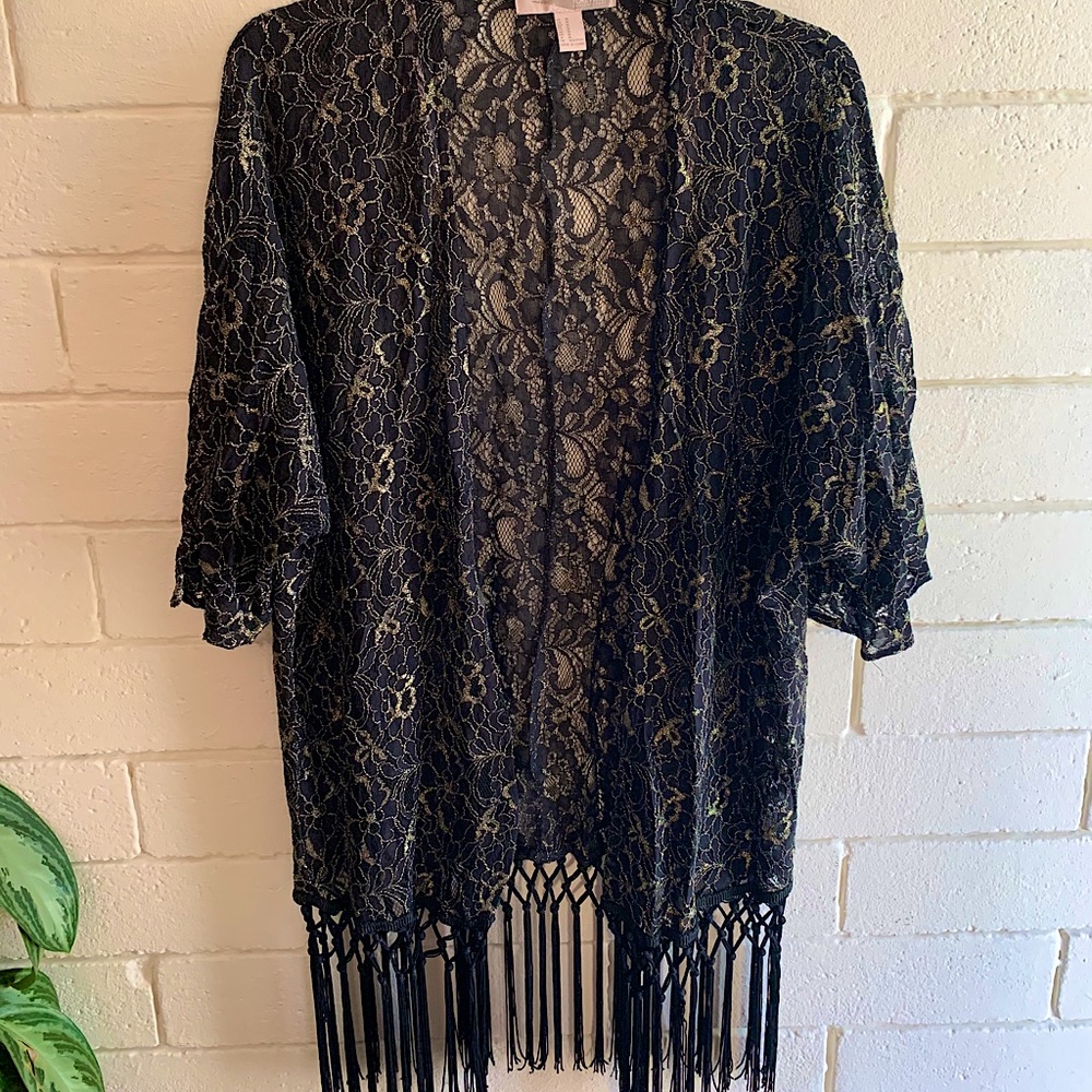 Black Floral Lace Kimono
